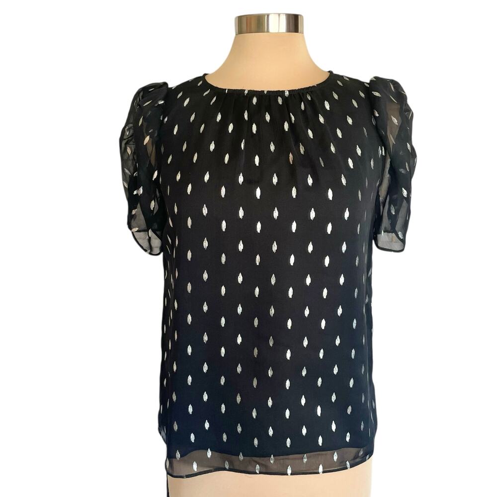 1 State Black‎ Metallic Silver Foil Print Top SM Sheer Fairy Romantic Whimsigoth